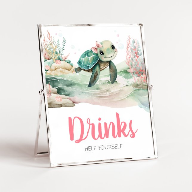 Baby Shower Drinwer Drinks (Flickor Sea Turtle Bab Poster (A Little Hatching Is On the Way Baby Shower Drinks Sign)