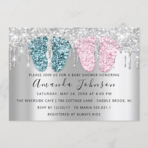 Baby Shower Drivers Glitter Feet Grått Twillingars Inbjudningar