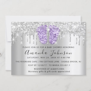 Baby Shower Drivers Glitter VioletFeet Grått Boy G Inbjudningar