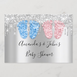 Baby Shower-drivor Silverföt Tvillingar Pojke Flic Inbjudningar