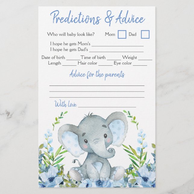 Baby Shower Dubbelspel för Pojke Elefant Flygblad (Framsidan)