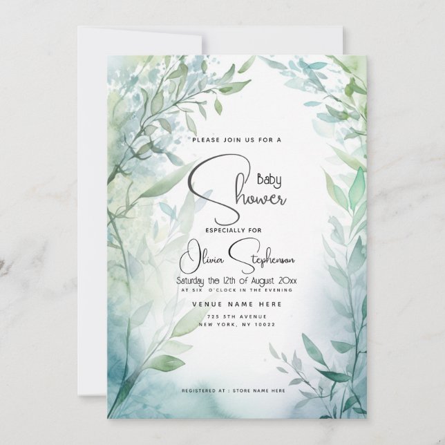 Baby Shower- Dusty Blue Garden Inbjudningar (Framsida)
