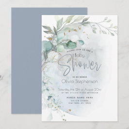 Baby Shower | Dusty Blue över Måne Inbjudningar