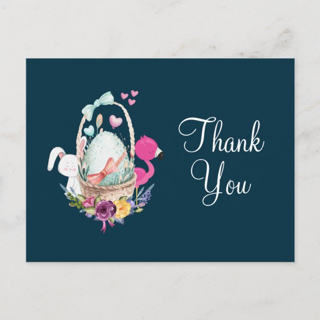 Baby Shower Egg, Flaingo och Bunny Party tack Vykort (Framsida)