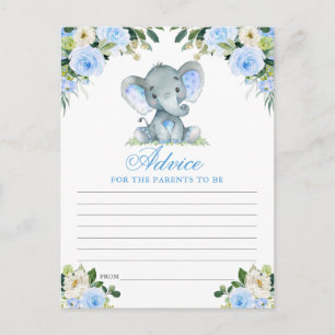 Baby Shower Elefant Blå Blommig Rådgivningskort Vykort