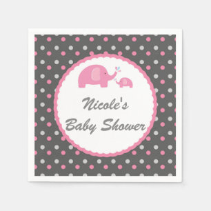 Baby Shower Elefanter Rosa Grå & Vit Pappersservett