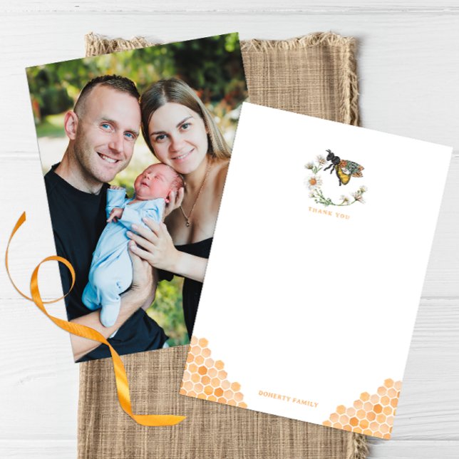 Baby Shower (Elegant för honungsbin) Tack för ditt Kort (Bee Baby Shower Thank You Card)