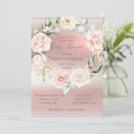 Baby Shower Elegant för rosa Metallic Blommigt Inbjudningar