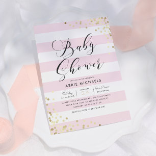 Baby Shower Elegant Guld Confetti & Rosa Rand Inbjudningar
