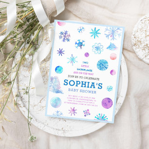 Baby Shower Elegant Little Snöflingor Twillingars Inbjudningar