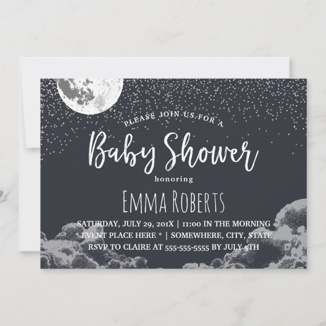 Baby Shower Elegant Måne & Stars Natt Inbjudningar (Framsida)