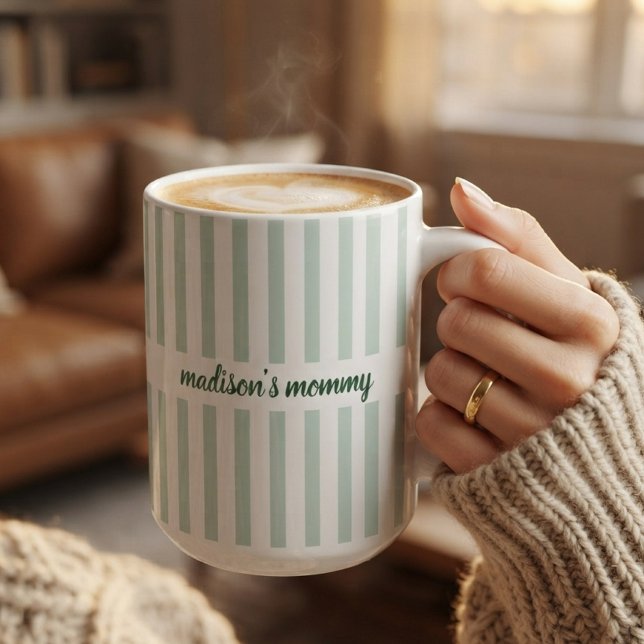 Baby Shower | Elegant Skript Mamma Pappa Faster An Kaffemugg (Personalized Elegant Script Stripes Mom Dad Aunt Uncle Grandma Grandpa Birthday Christmas Mug)