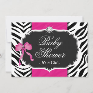 Baby Shower - Elegant Zebra tryck Shock rosa Inbjudningar