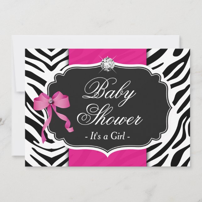Baby Shower - Elegant Zebra tryck Shock rosa Inbjudningar (Framsida)