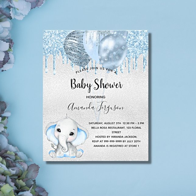 Baby Shower elephant boy blue budget invitation Flygblad (Skapare uppladdad)