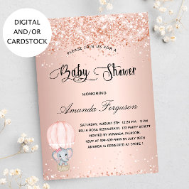 Baby Shower elephant Girl ro luftballong Inbjudningar