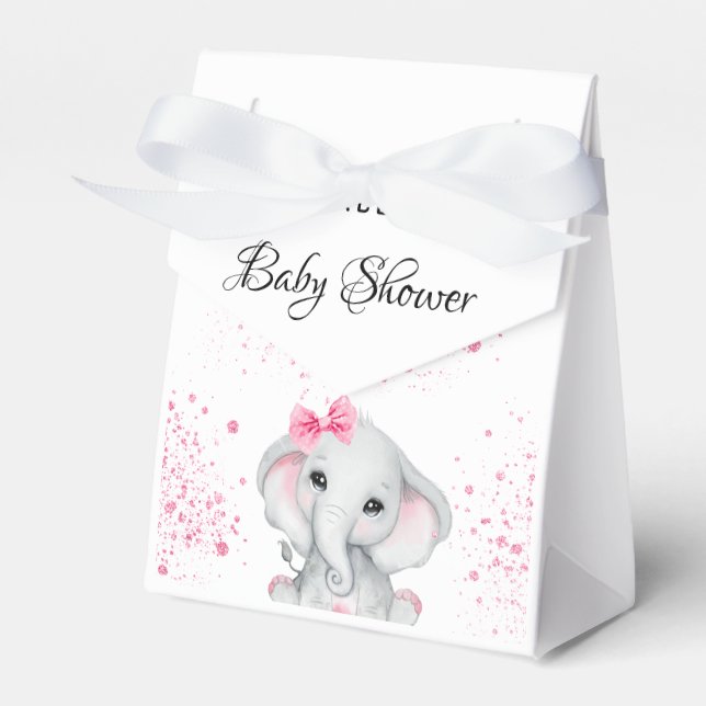 Baby Shower elephant Girl rosa glitter white Presentaskar (Framsidan Sidan)