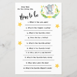 Baby Shower Elephant Hur väl du känner till kortet Flygblad