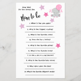 Baby Shower Elephant Hur väl du känner till kortet Flygblad