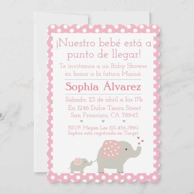 Baby Shower Elephant/Invación Elefantes Inbjudningar (Framsida)