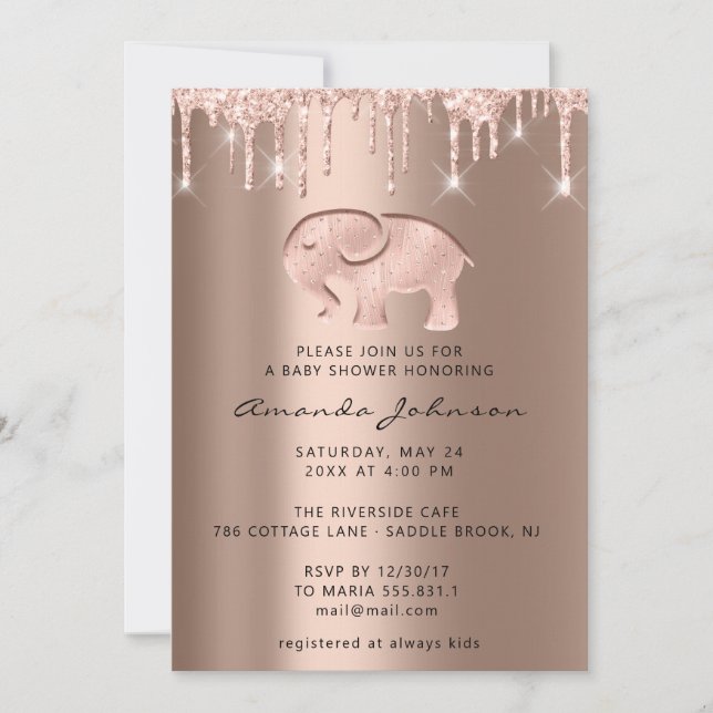 Baby Shower Elephant Ro Guld Drip Boy Girl Inbjudningar (Framsida)