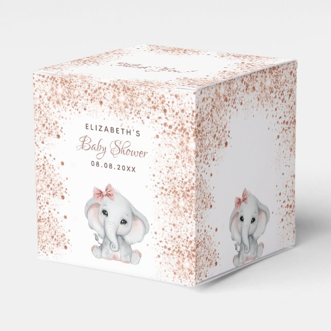 Baby Shower elephant ro guld rosa glitter flicka Presentaskar (Framsidan Sidan)