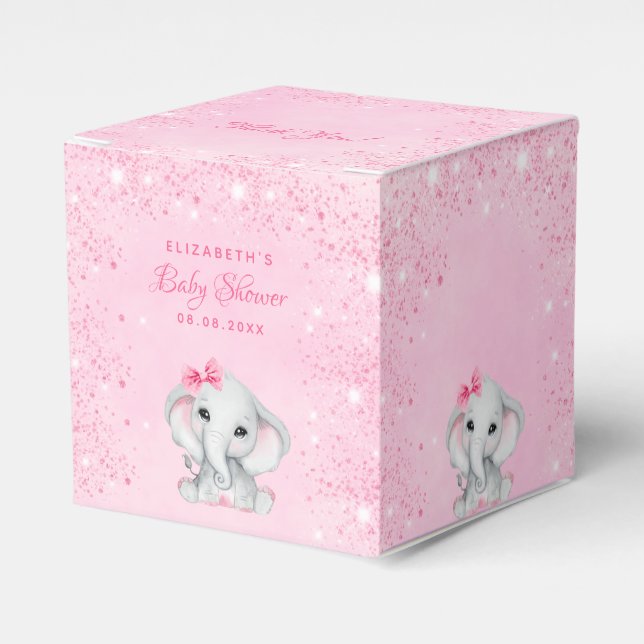 Baby Shower elephant rosa glitter flicka namn Presentaskar (Framsidan Sidan)