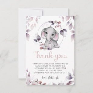 Baby Shower Elephant Rosa Violet Tack Kort