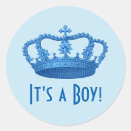 Baby Shower eller Notification Vintage Blue Krona Runt Klistermärke