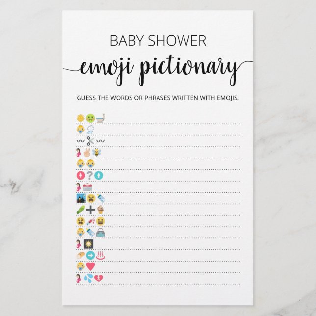 Baby Shower Emoji Pictionary med Responswers-spel (Framsida)