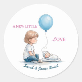 Baby Shower En Ny Liten Kärlek (Syskon) Runt Klistermärke