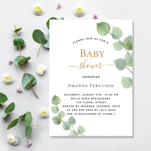 Baby Shower eucalyptus greenery elegant Inbjudningar (Skapare uppladdad)