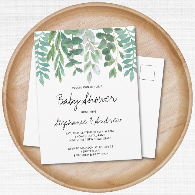 Baby Shower Eucalyptus Greenery Inbjudan Vykort (Skapare uppladdad)