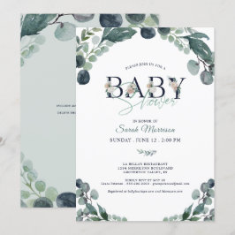 Baby Shower Eucalyptus Greenery Navy Blue Inbjudningar