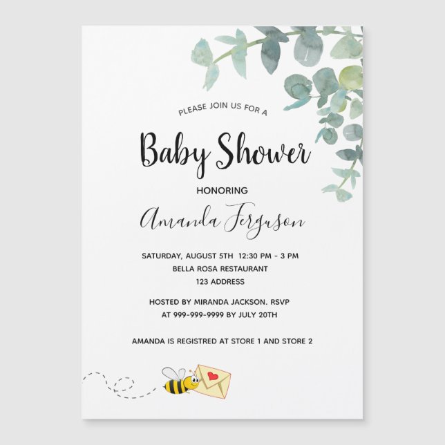 Baby Shower eucalyptus greenery sött bi (Framsida)