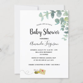 Baby Shower eucalyptus greenery sött bi Inbjudningar
