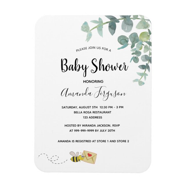 Baby Shower eucalyptus greenery sött bi Magnet (Vertikal)