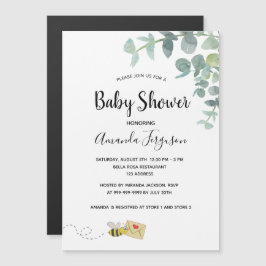 Baby Shower eucalyptus greenery sött bi Magnetisk Inbjudningskort