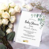 Baby Shower eucalyptus greenery sött bi