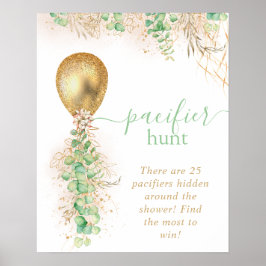 Baby Shower Eucalyptus Guld Balloon Nappar Hunt Poster