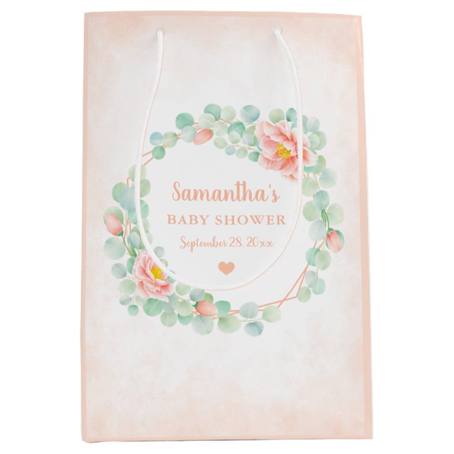 Baby Shower Eucalyptus Löv Blommigt WAN Peach (Framsidan)