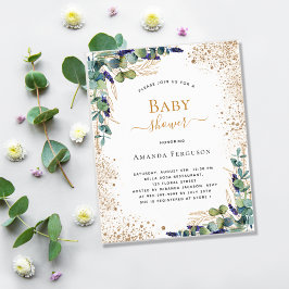 Baby Shower eukalyptus glitter budget inbjudan Flygblad
