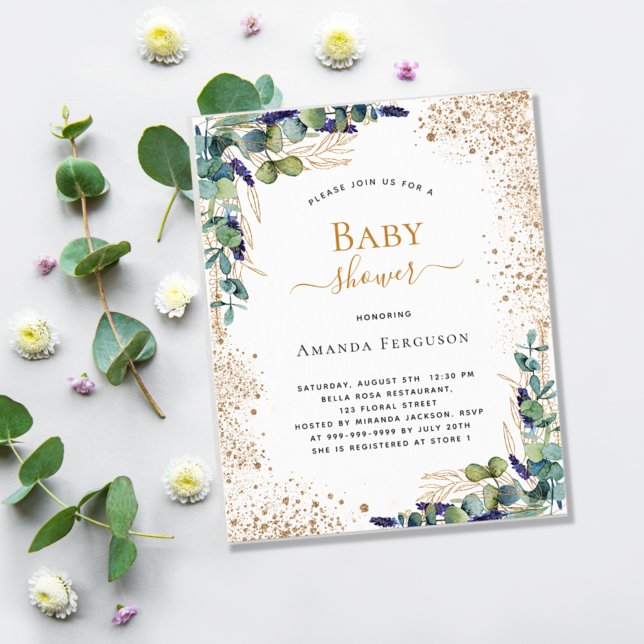 Baby Shower eukalyptus glitter budget inbjudan Flygblad (Skapare uppladdad)