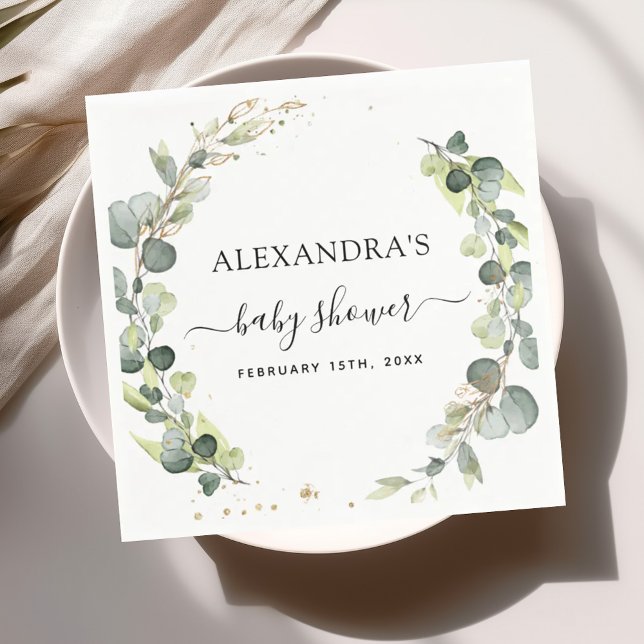 Baby Shower Eukalyptus Grönska Boho Rustik Pappersservett (Skapare uppladdad)