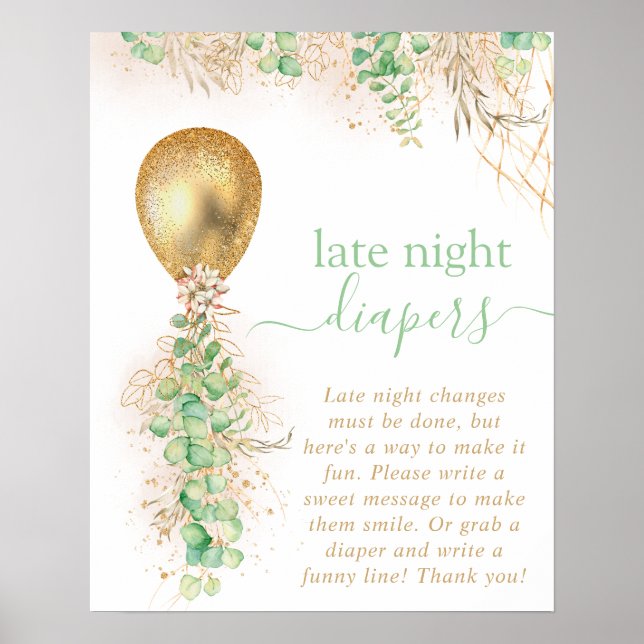 Baby Shower Eukalyptusballong Sena Nattblöjor Poster (Framsidan)
