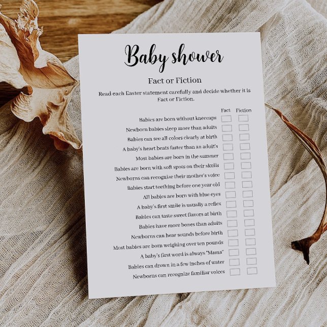 Baby Shower Fact or Fiction Game, Baby Trivia Inbjudningar (Baby Shower Fact or Fiction Game, Baby Trivia Invitation)