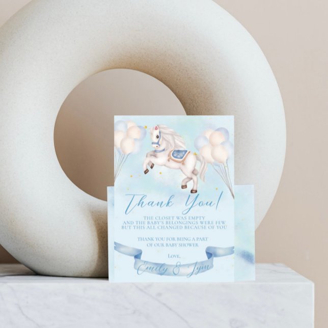 Baby Shower Fairytale Pony Stars Blue Balloons Tack Kort (Skapare uppladdad)