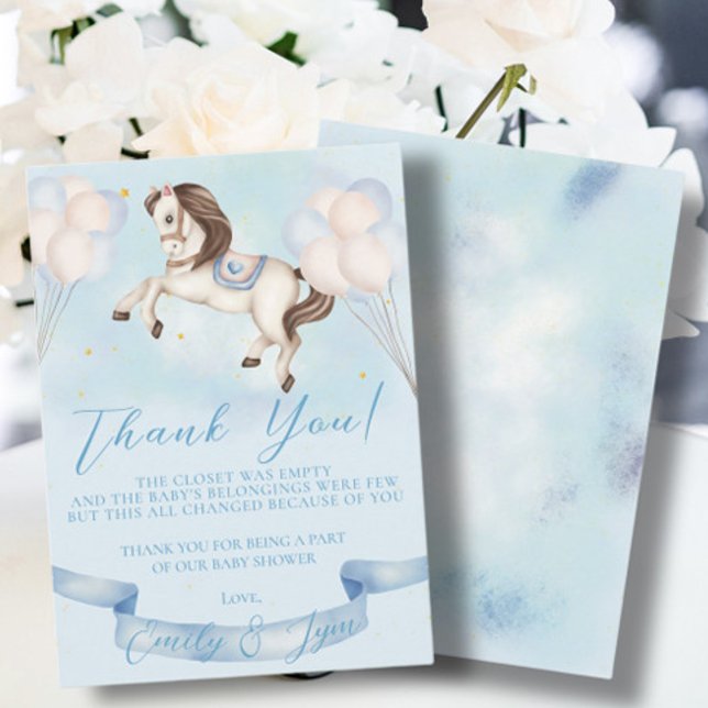 Baby Shower Fairytale Pony Stars Blue Balloons Tilläggskort (Skapare uppladdad)