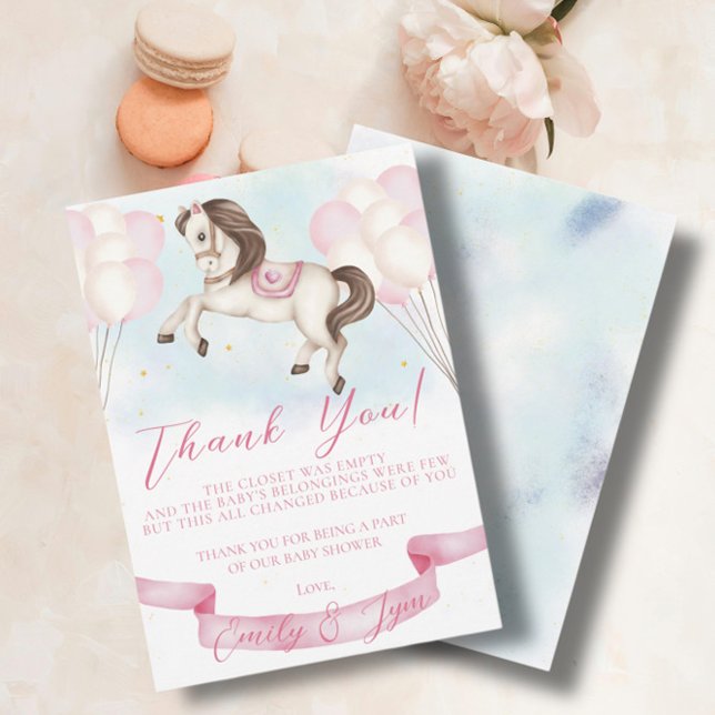 Baby Shower Fairytale Pony Stars Rosa Balloons Tack Kort (Skapare uppladdad)