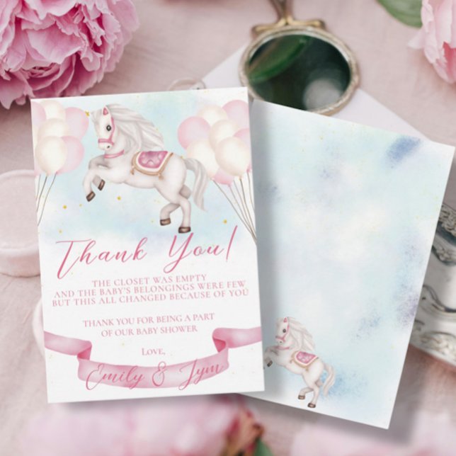 Baby Shower Fairytale Pony Stars Rosa Balloons Tack Kort (Skapare uppladdad)